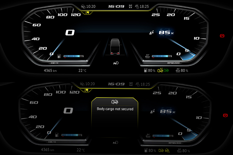 Tous les contrôles de la carrosserie sont disponibles en cabine, via le tableau de bord où de nouveaux voyants ont fait leur apparition. [©Daf]