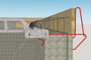 Positionnés sur l’arase d’un mur allant de 20 à 27 cm d’épaisseur, les clips de coffrage de Fimurex sont espacés tous les 60 cm. [©Fimurex]