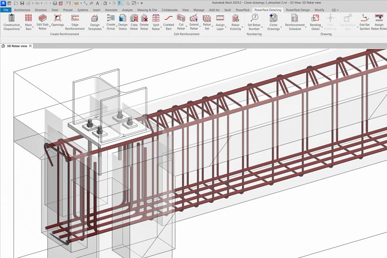 PowerPack Rebar Detailing pour Revit de Graitec offre une modélisation en 3D rapide et précise des cages d’armatures. [©Graitec]